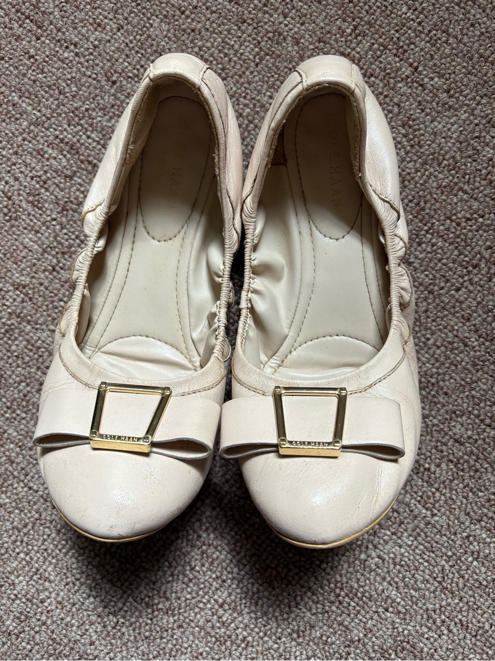 Cole Haan Nude Leather Emory Bow Ballet Flats
